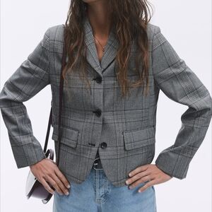 H&M Black & Gray Glen Plaid Blazer
